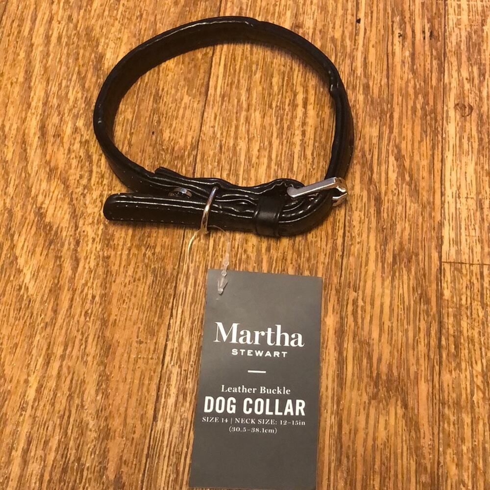 Martha Stewart Black and Silver Leather Buckle Dog Collar Size 14